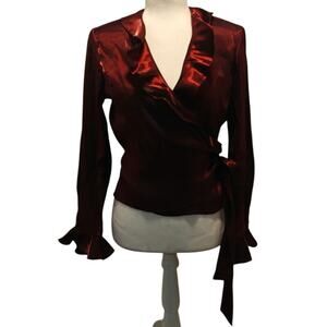 Vintage 1990s Blood red Burgundy Xscpae wrap top sz 10